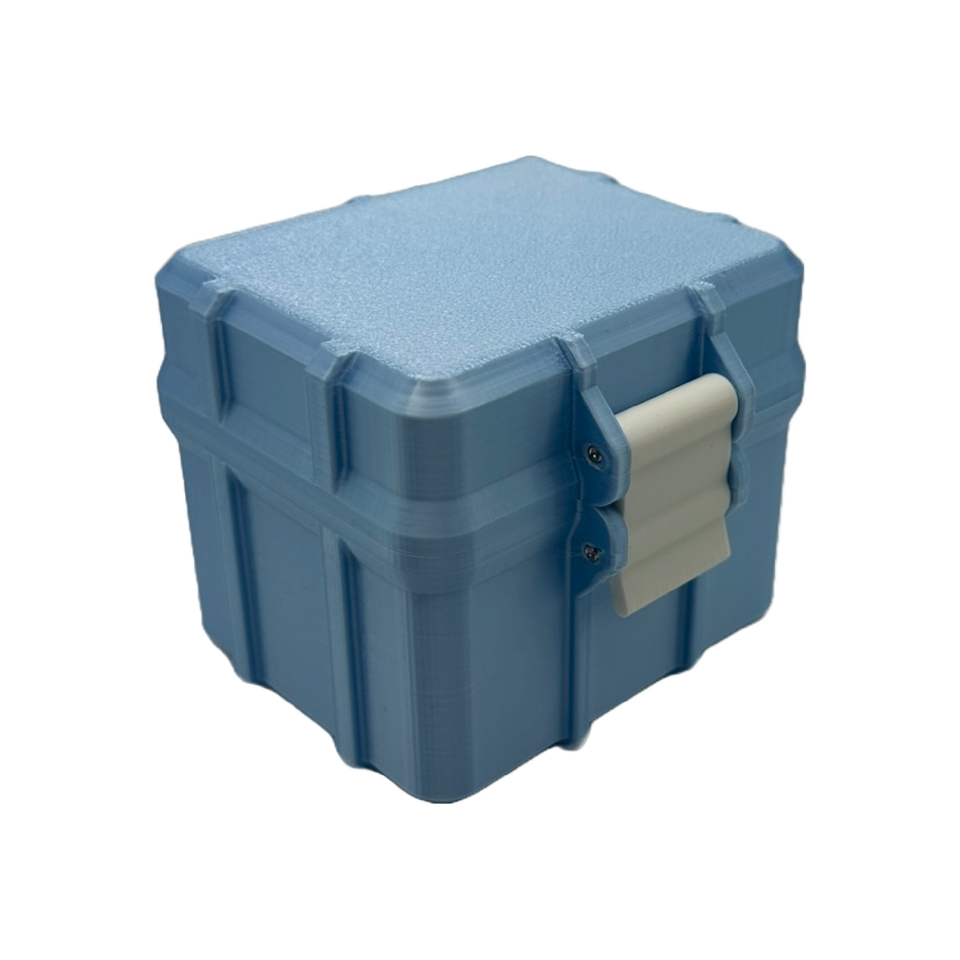 Front-facing view of a closed blue 3ml cartridge case with a white clasp. Compact and durable design, perfect for daily protocol or travel vial storage.