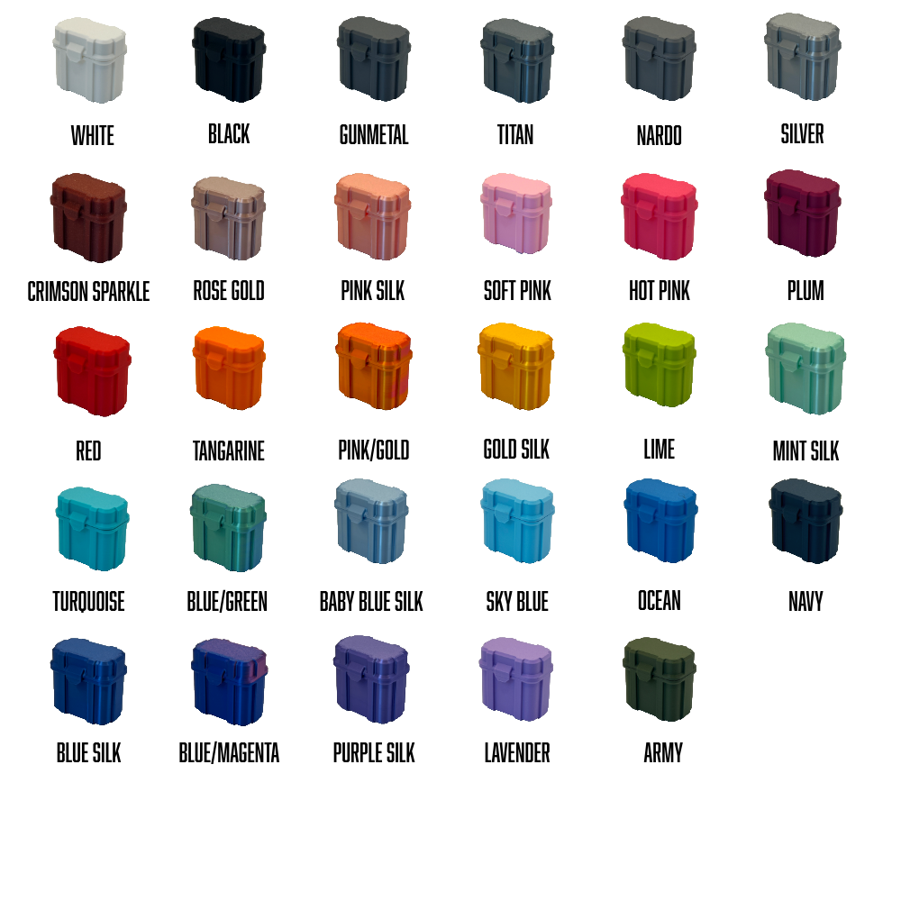 Color chart with various colored storage containers labeled.
