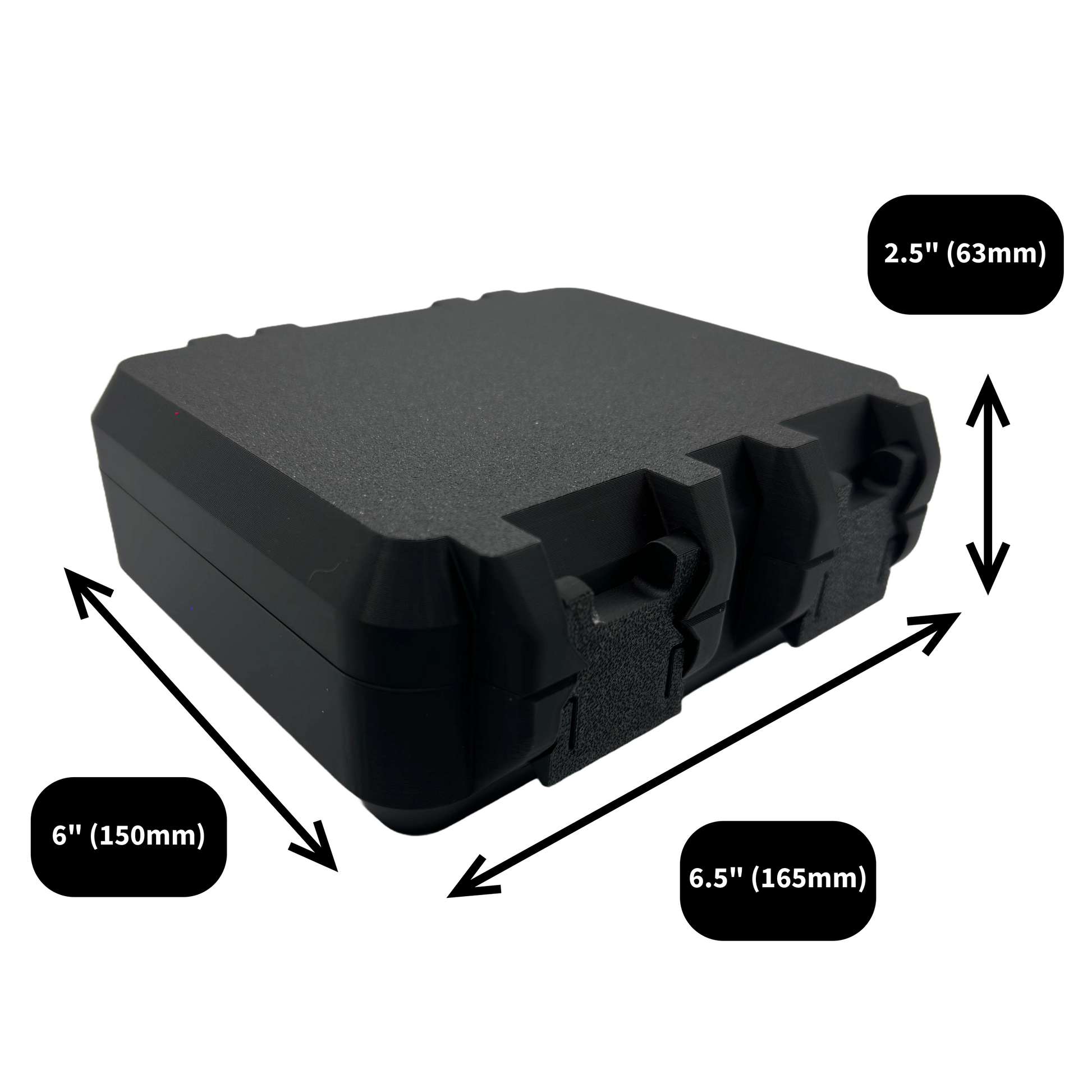 HRT supply case dimensions – 6.5 inches by 6 inches by 2.5 inches – compact medical storage box for vials, syringes, and accessories.