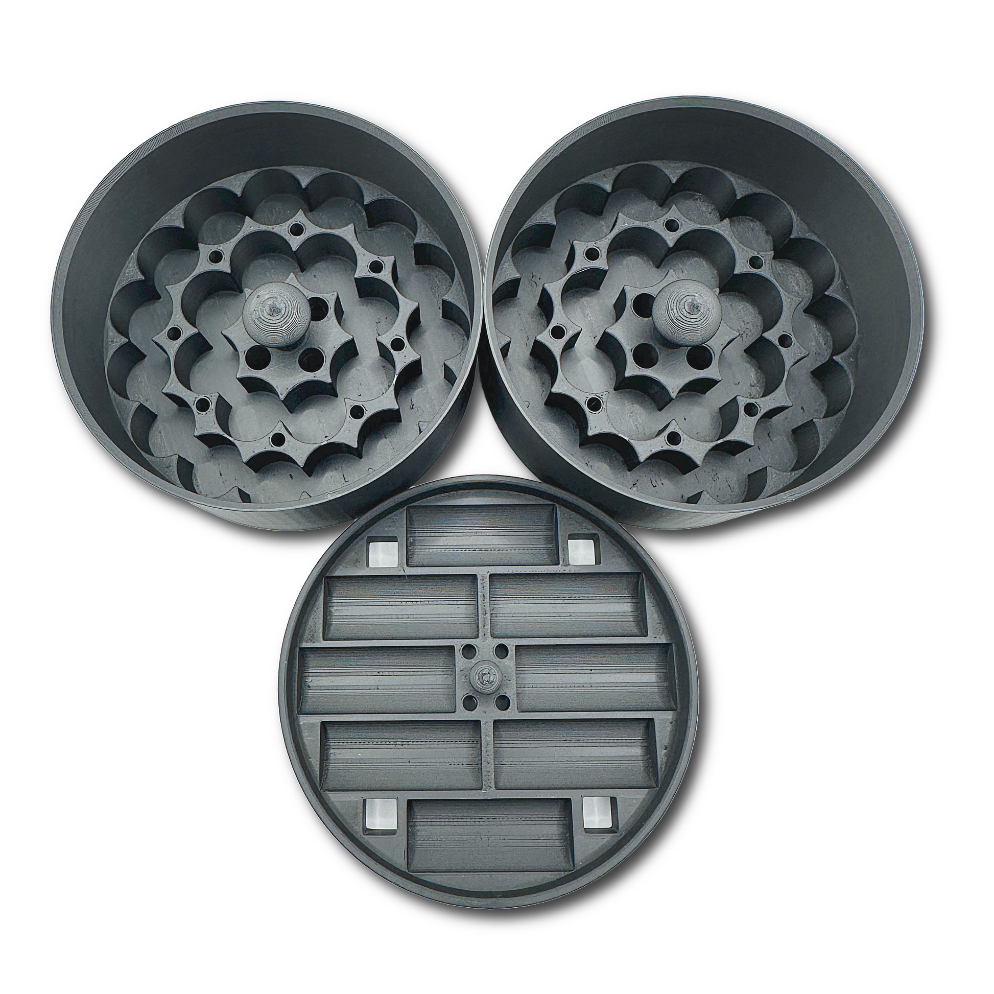 Set of Hydrapeak 32oz food jar storage inserts – two standard vial inserts and one top accessory insert for organized storage